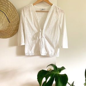 White Lacey Knit Cardigan with Tie Detail